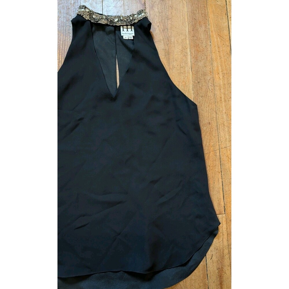 Haute Hippie Halter Top Sz M Embroidery Gem Bedazzled Back Club Boho Chic Party - Picture 4 of 9